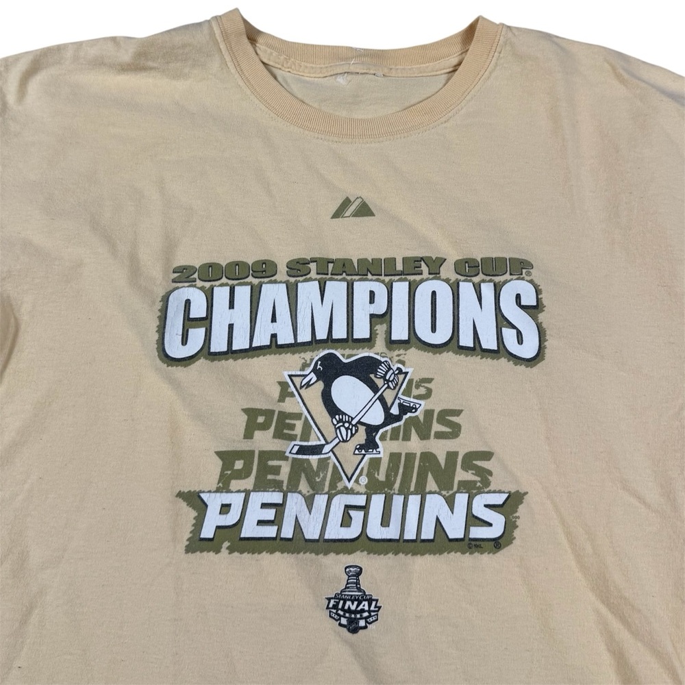 Vintage Pittsburgh Penguins 2009 Stanley Cup Champions Yellow T-Shirt Men Size L
